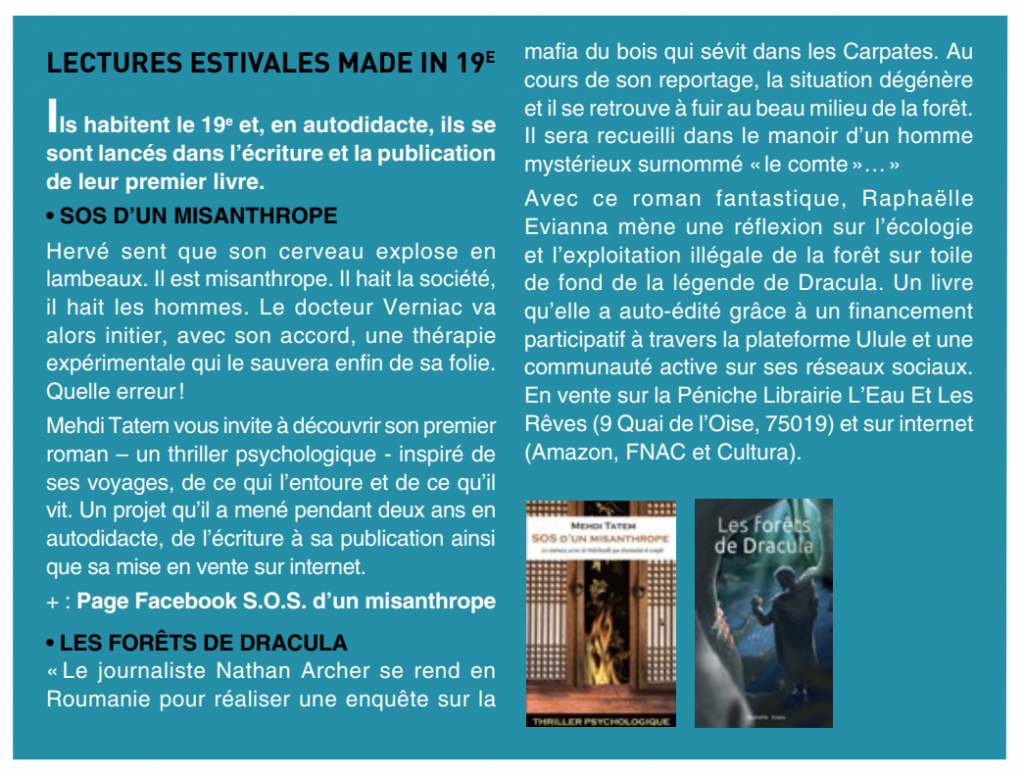 Article de presse "Le Dix-neuf" sur Raphaelle Eviana et son premier roman